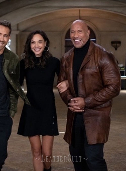 Dwayne Johnson Red Notice Leather Trench Coat - Click Image to Close