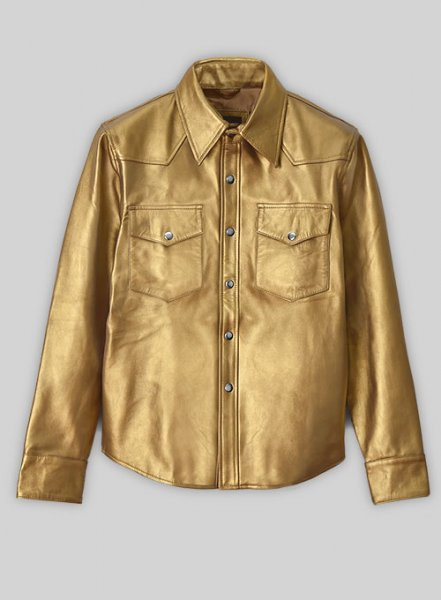 Embossed Logo Leather Shirt Jacket