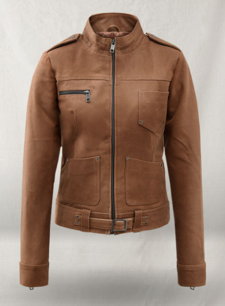 (image for) Light Vintage Tan Hide Jennifer Morrison Leather Jacket #2