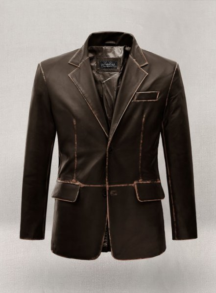 Rubbed Dark Brown Leather Blazer