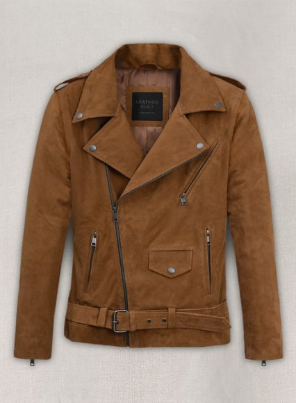 Caramel Brown Suede Pure Leather Biker Jacket #2