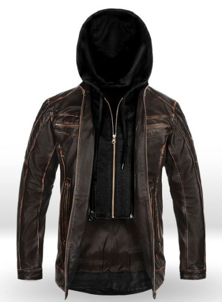 (image for) Retro Leather Jacket with Hoodie