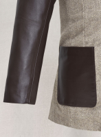 (image for) Vintage Herringbone Brown Tweed Leather Combo Blazer # 652