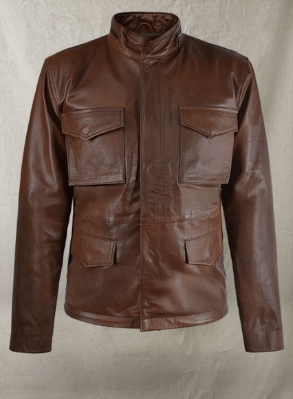 Spanish Brown Military M-65 Leather Jacket