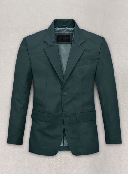 Soft Prussian Blue Leather Blazer