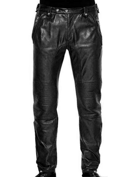 Genuine Black Leather Biker Pants With Cargo Pockets Trousers