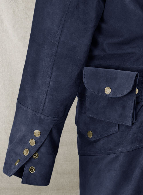 (image for) Dark Blue Suede Assassin's Creed Jacob Frye Leather Long Coat - Click Image to Close