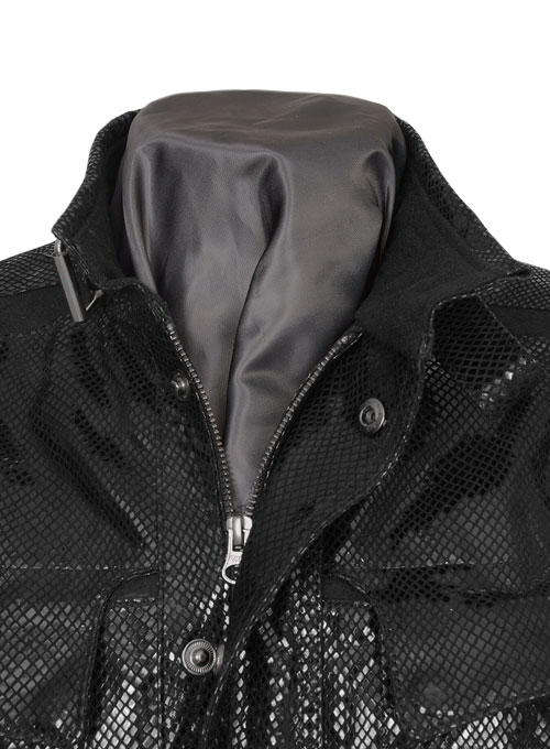 Snake Emboss Black Avengers Age of Ultron Leather Jacket - Click Image to Close