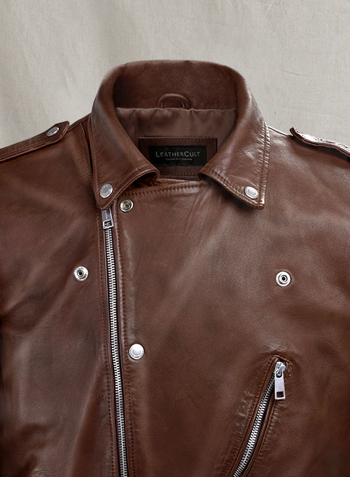 (image for) Beast Spanish Brown Biker Leather Jacket - Click Image to Close