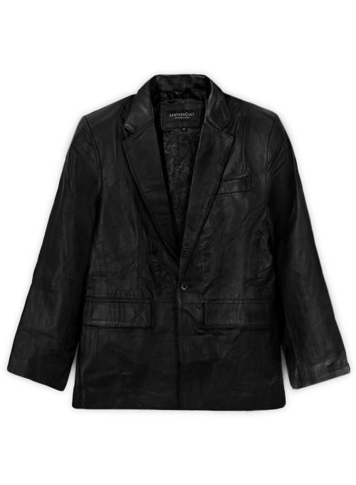 (image for) Black Leather Blazer - 42 Regular - Click Image to Close
