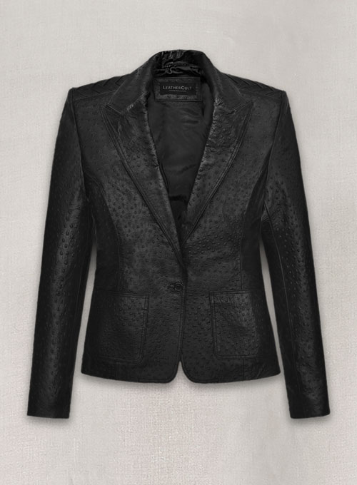 (image for) Black Ostrich Eva Mendes Ghost Rider Leather Blazer - Click Image to Close