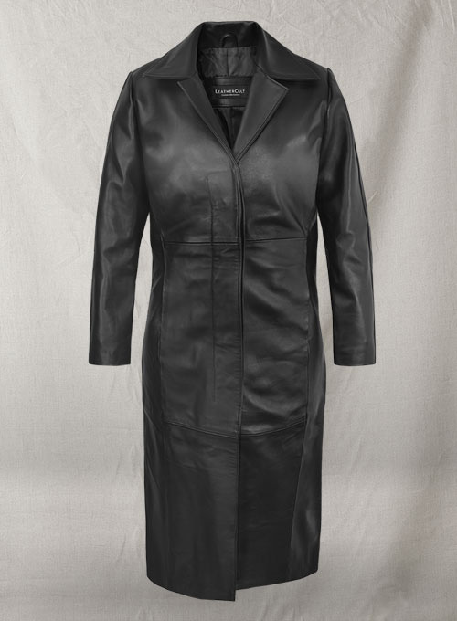 Black Selena Gomez Leather Long Coat