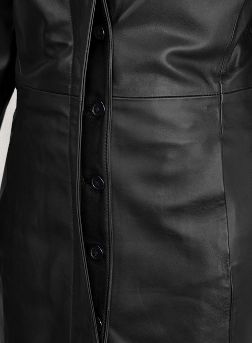 (image for) Black Selena Gomez Leather Long Coat - Click Image to Close