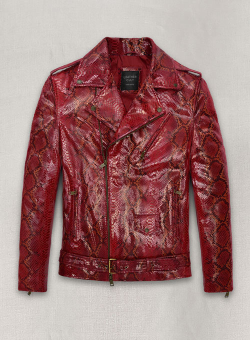 (image for) Bold Red Python Pure Leather Biker Jacket #2 - Click Image to Close