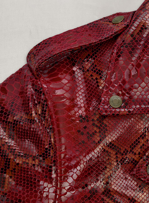 (image for) Bold Red Python Pure Leather Biker Jacket #2