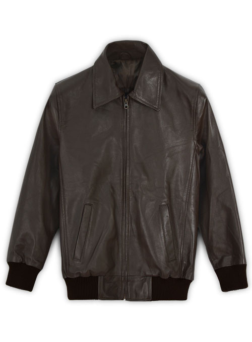 (image for) Brown Wax Classic Bomber Leather Jacket - Click Image to Close