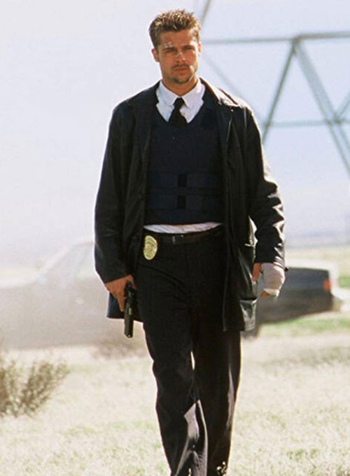 (image for) Brad Pitt Se7en Leather Trench Coat - Click Image to Close