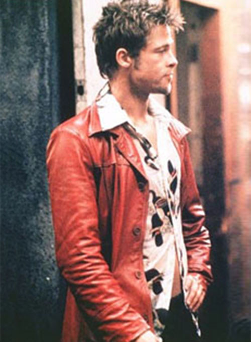 Mens Brad Pitt Fight Club Real Leather Coat 