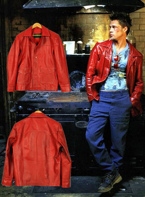 Men's Fight Club Brad Pitt Real & Faux Red Santa Grandad Leather  Jacket | eBay