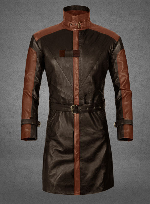 (image for) Brown Aiden Pearce Watch Dog Leather Trench Coat - Click Image to Close