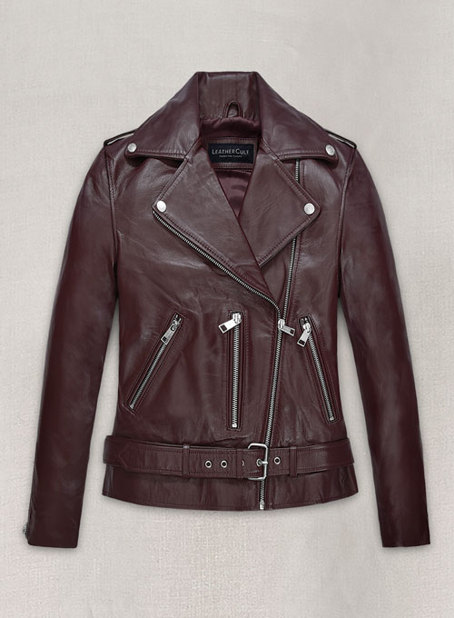 (image for) Burgundy Emilia Clarke Last Christmas Leather Jacket - Click Image to Close