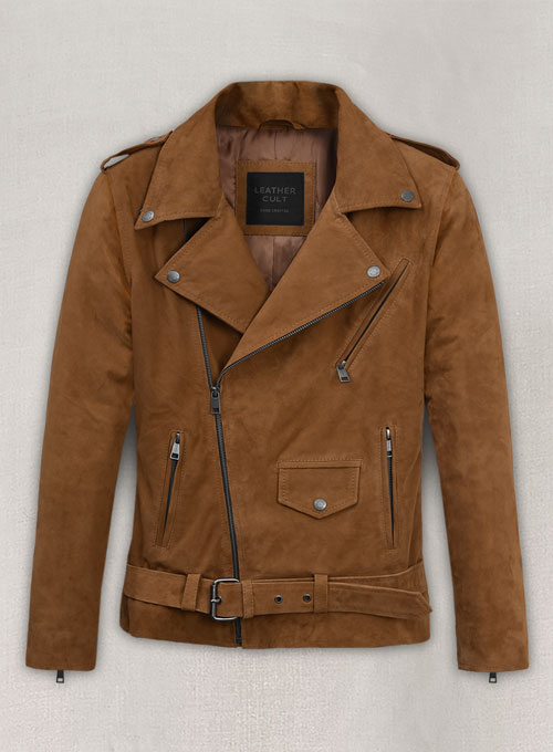 (image for) Caramel Brown Suede Pure Leather Biker Jacket #2 - Click Image to Close