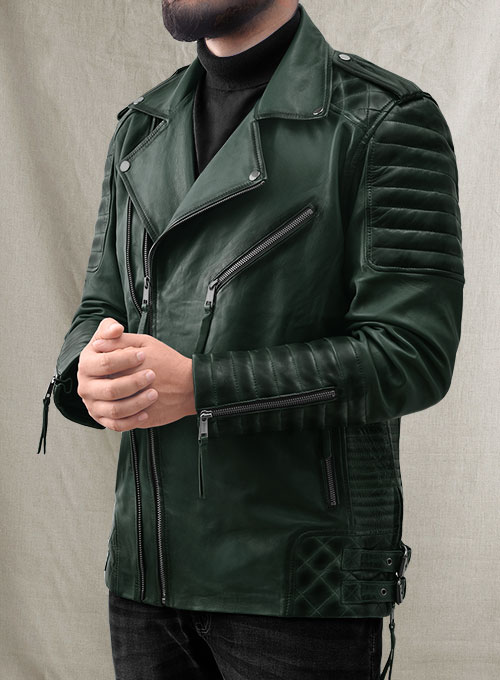 (image for) Charles Burnt Green Leather Jacket - Click Image to Close