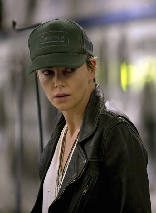 (image for) Charlize Theron Dark Places Leather Jacket - Click Image to Close