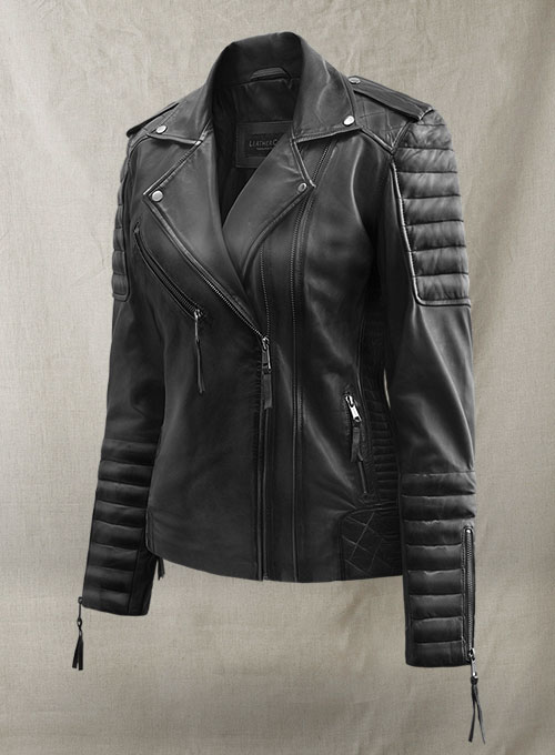 (image for) Charlotte Burnt Charcoal Leather Jacket - Click Image to Close