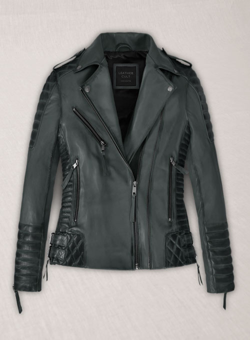 (image for) Charlotte Burnt Charcoal Leather Jacket - Click Image to Close