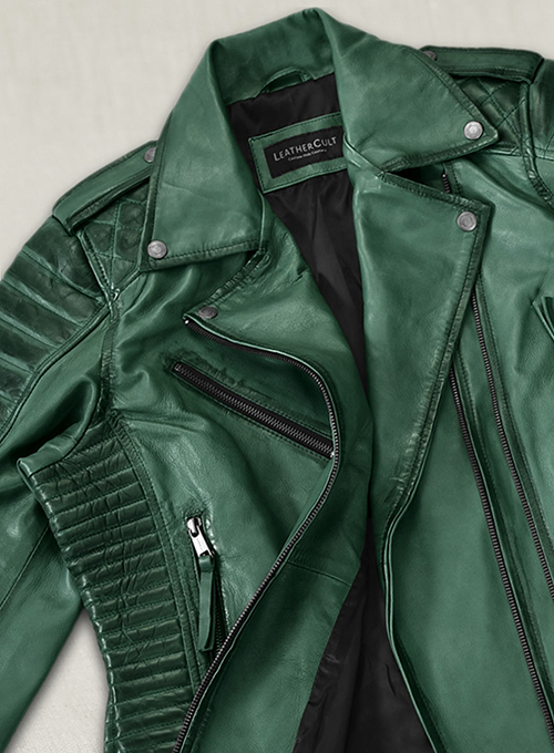 (image for) Charlotte Burnt Green Leather Jacket - Click Image to Close