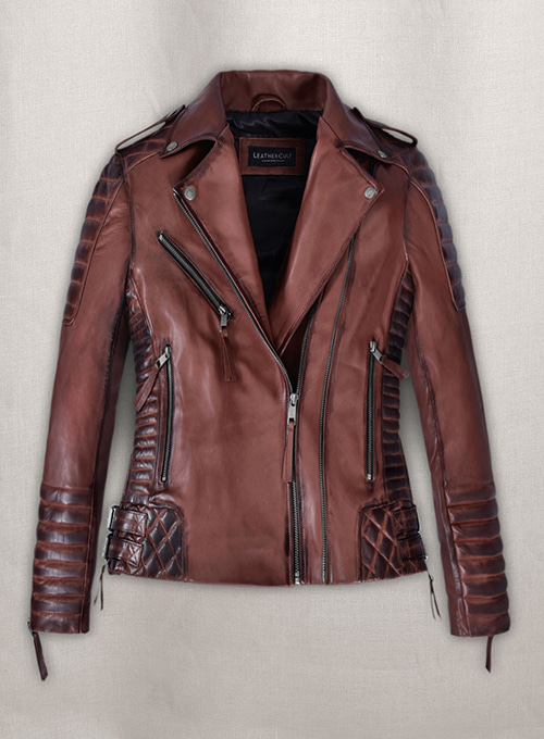 (image for) Charlotte Burnt Maroon Leather Jacket - Click Image to Close