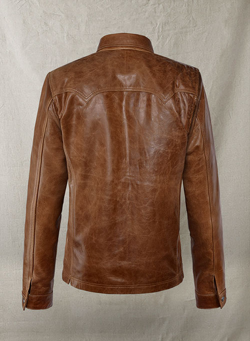(image for) Cognac V Tab Leather Shirt Jacket - Click Image to Close