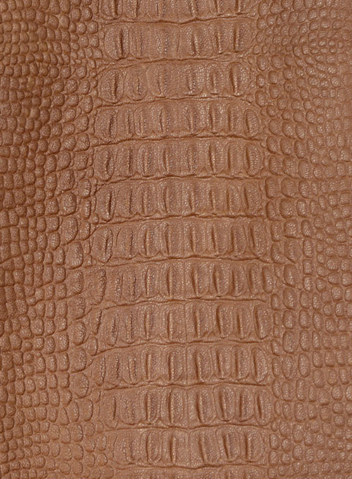 Crocodile Brown V Tab Leather Shirt Jacket - Click Image to Close