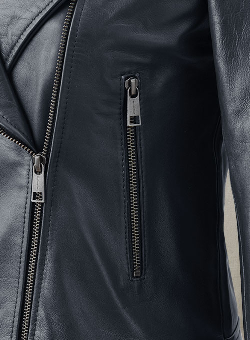 Dark Blue Leather Jacket # 237