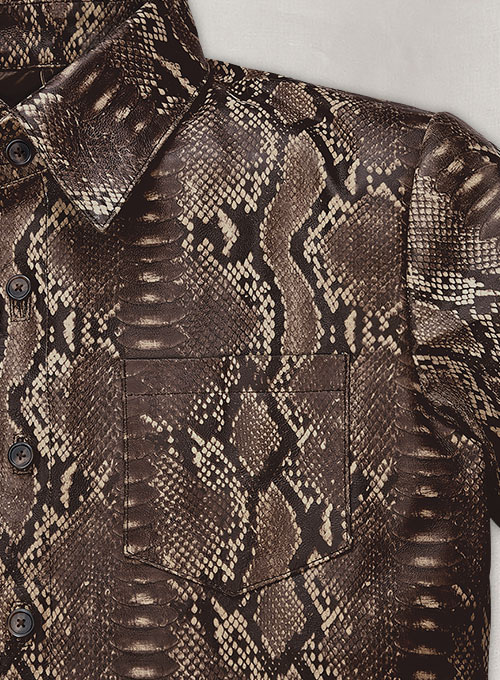 (image for) Dark Brown Python Classic Leather Shirt - Click Image to Close