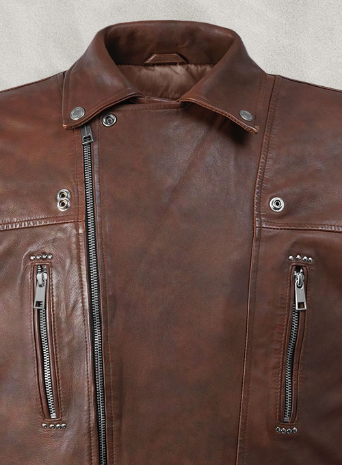 Dauntless Spanish Brown Biker Leather Jacket - Click Image to Close