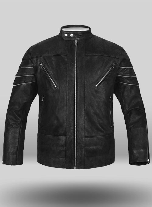 Distressed Black Leather Jacket # 112
