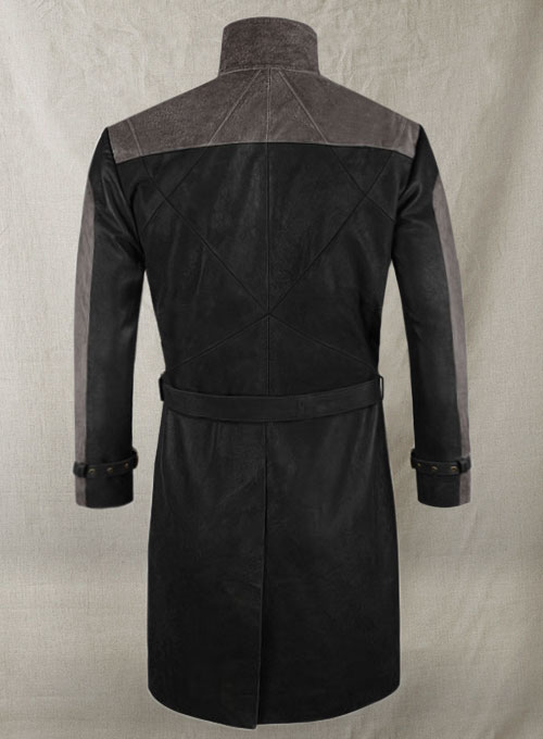 (image for) Distressed Black Aiden Pearce Watch Dog Leather Trench Coat - Click Image to Close