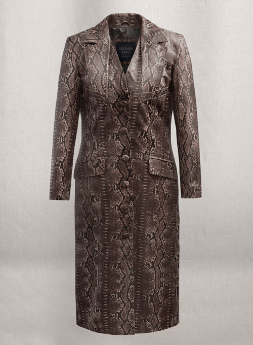 (image for) Dark Brown Python Chelsea Leather Long Coat - Click Image to Close