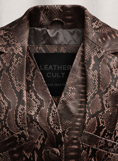 (image for) Dark Brown Python Chelsea Leather Long Coat - Click Image to Close