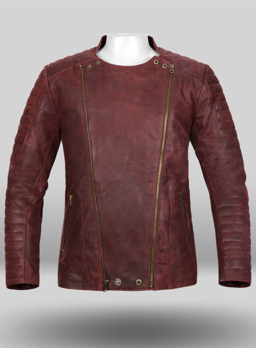 Dark Vintage Red Leather Jacket # 645
