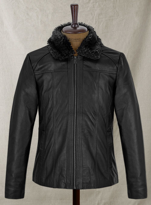 Black Fur Collar Leather Jacket