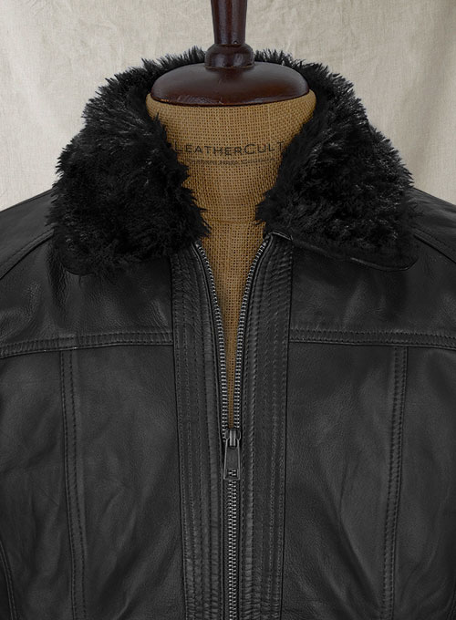 Black Fur Collar Leather Jacket - Click Image to Close