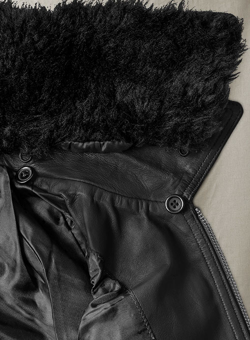 (image for) Black Fur Collar Leather Jacket - Click Image to Close