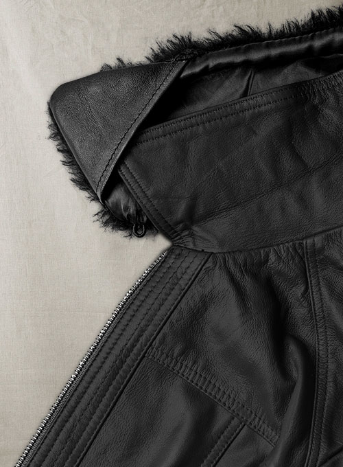 (image for) Black Fur Collar Leather Jacket