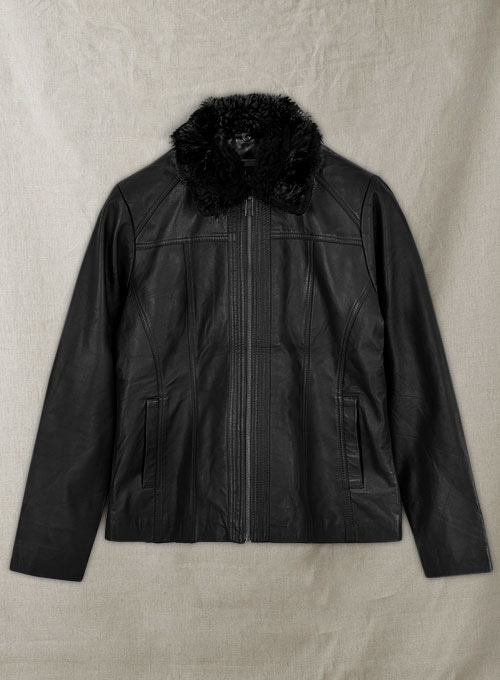 Black Fur Collar Leather Jacket - Click Image to Close