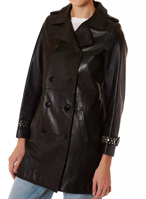 (image for) Gabrie Double Breasted Leather Trench Coat - Click Image to Close