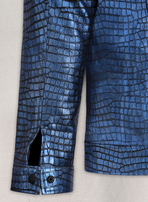 (image for) Gleaming Croc Metallic Blue Leather Jacket - Click Image to Close