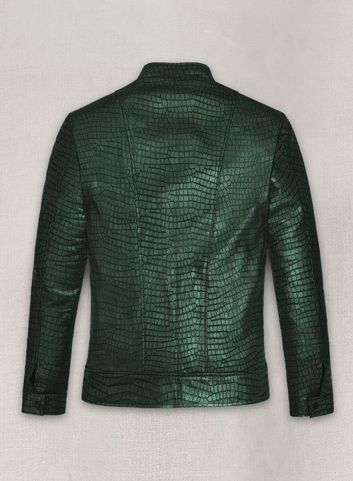 (image for) Gleaming Croc Metallic Green Leather Jacket - Click Image to Close